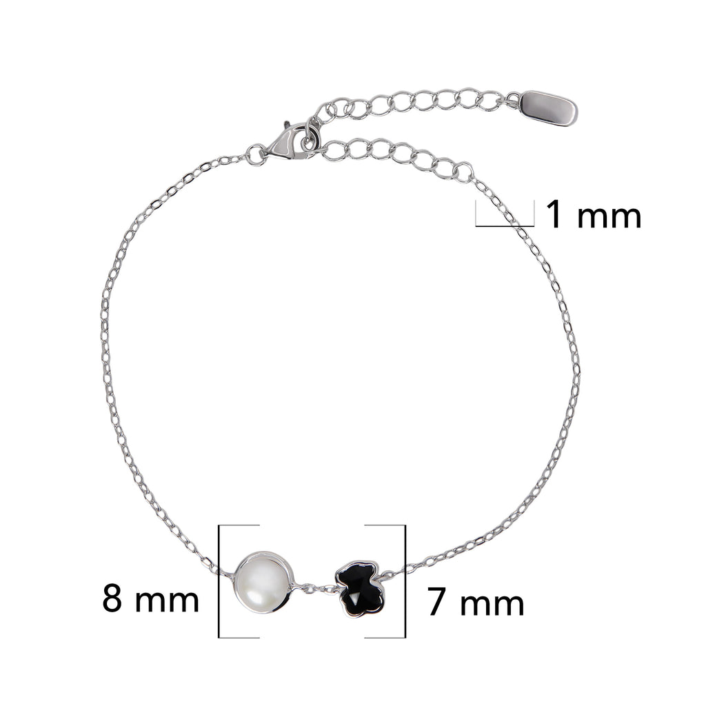 Pulsera Osos 1:1 Onix y Madre Perla Plata .925 con Baño de Rodio