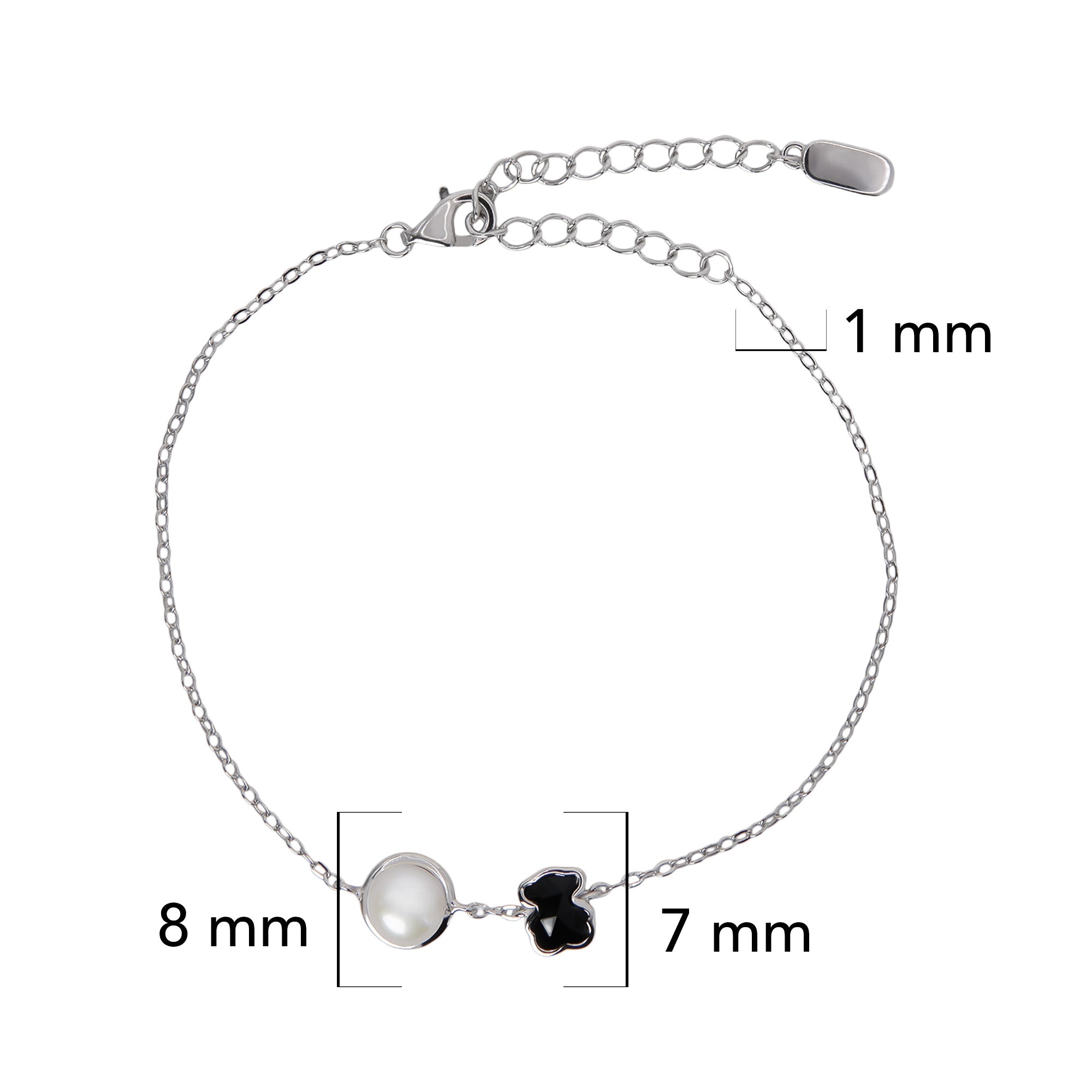 Pulsera Osos 1:1 Onix y Madre Perla Plata .925 con Baño de Rodio