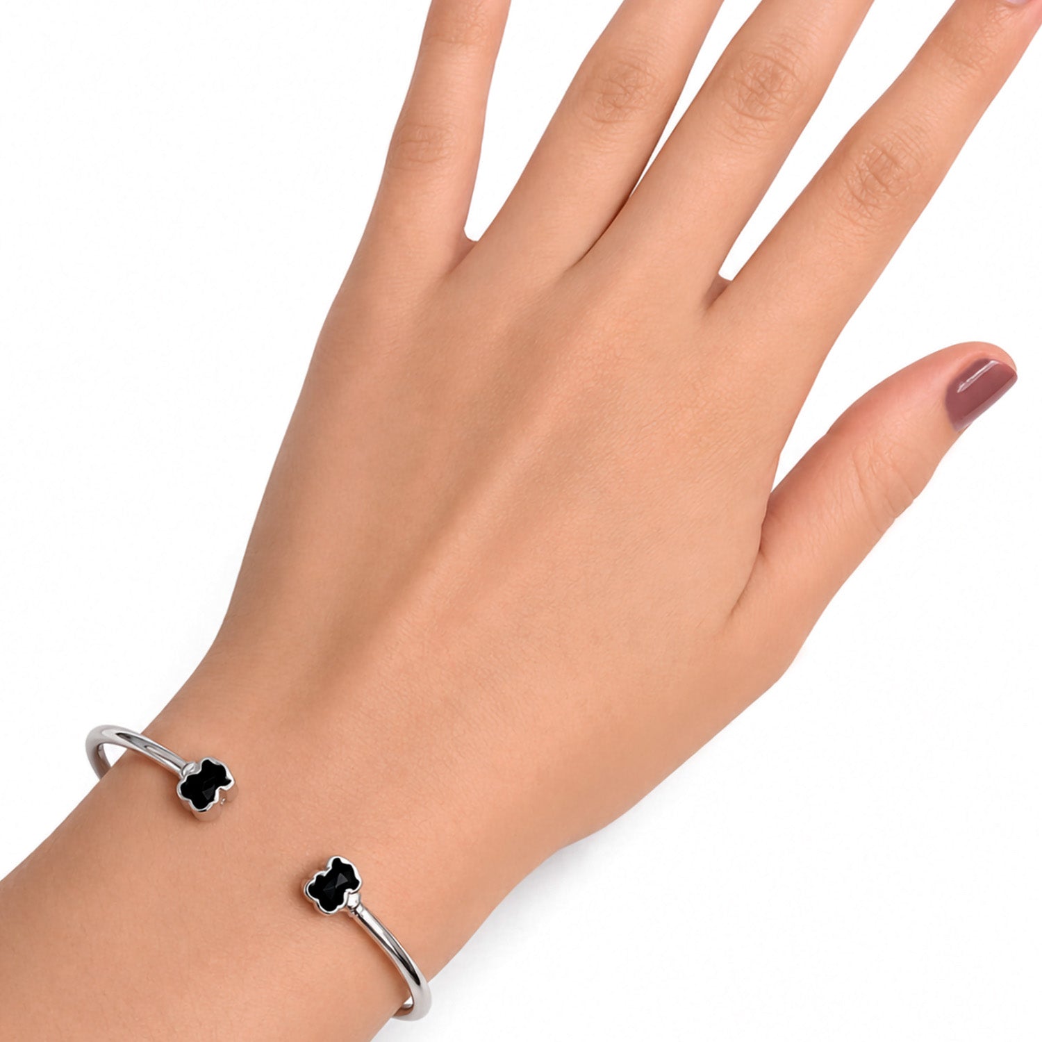 Brazalete Oso 1:1 Onix Facetado Plata .925 con Baño de Rodio