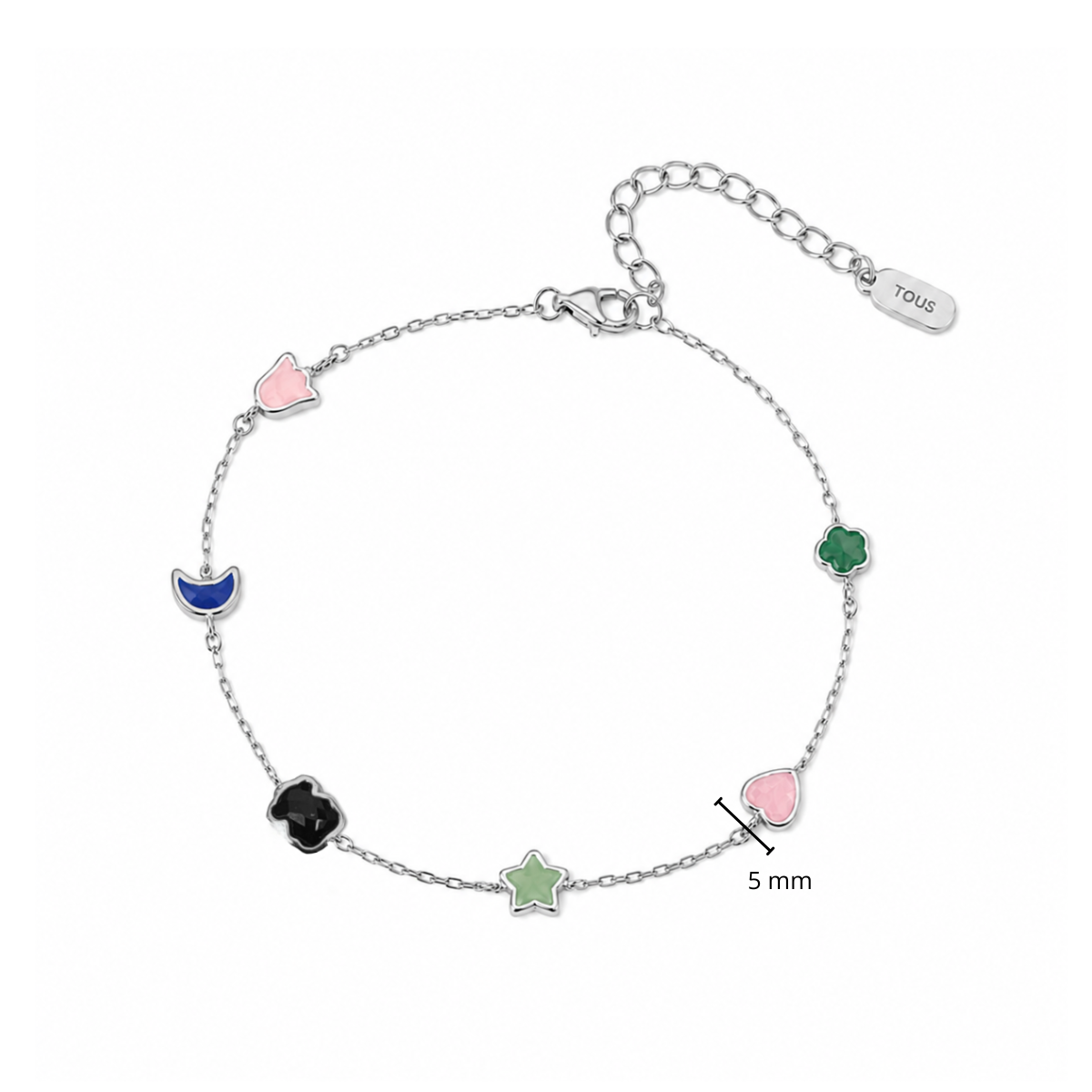 Pulsera Osos 1:1 Piedras Naturales Formas Ágata, Cuarzo Rosa, Amatista, Ónix Plata .925 con Baño de Rodio