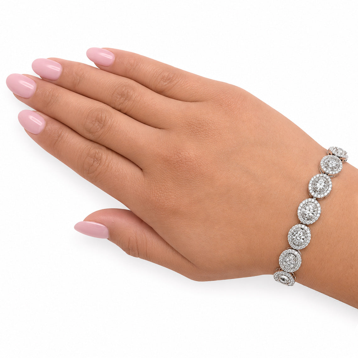 Pulsera Ajustable Ovalos con Micro Circonias y Circonias Baguette Plata .925 con Baño de Rodio