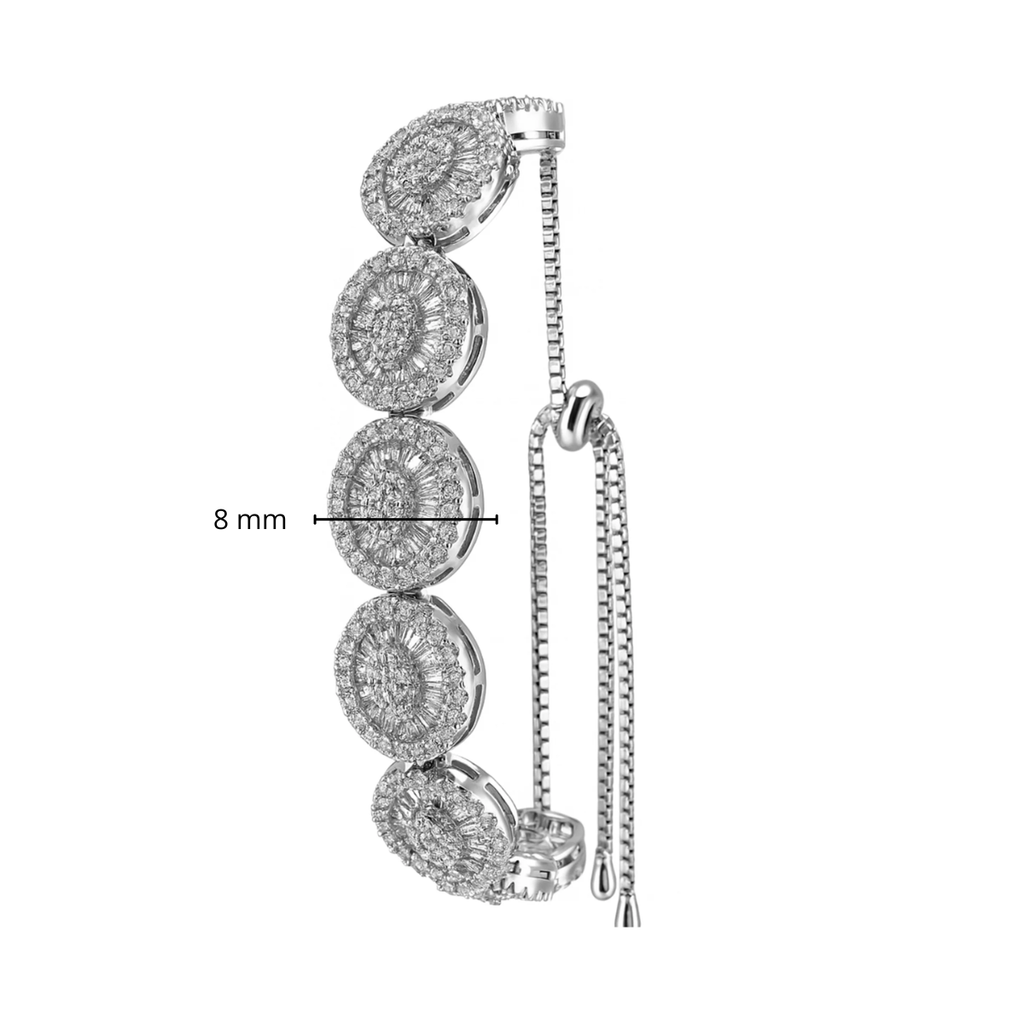 Pulsera Ajustable Ovalos con Micro Circonias y Circonias Baguette Plata .925 con Baño de Rodio