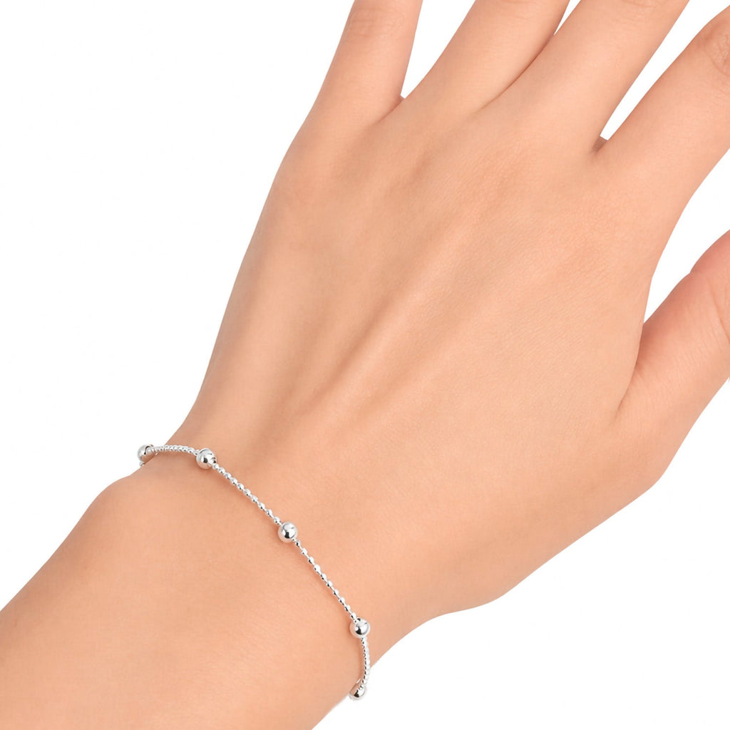 Pulsera Bolitas Lisas con Cadena de Bolitas Diamantadas Plata .925