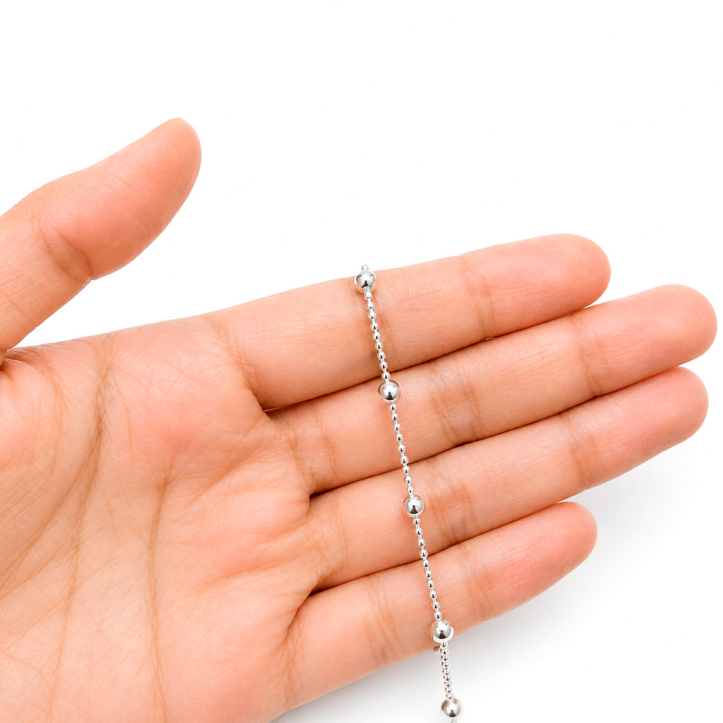 Pulsera Bolitas Lisas con Cadena de Bolitas Diamantadas Plata .925