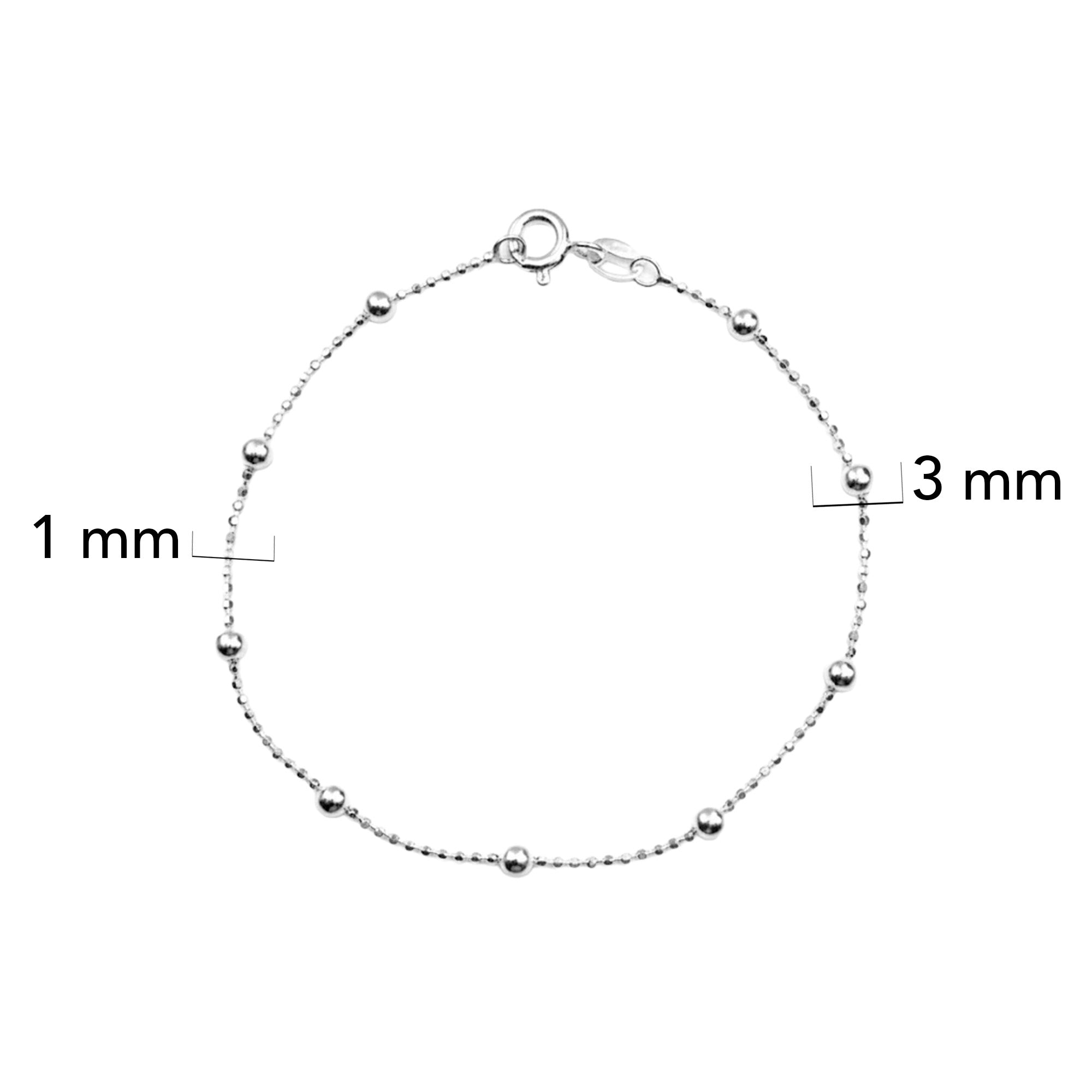 Pulsera Bolitas Lisas con Cadena de Bolitas Diamantadas Plata .925