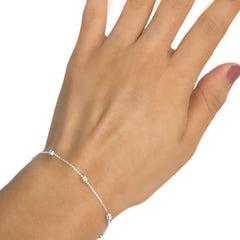 Pulsera Bolitas con Cadena Cubito Ajustable Plata .925