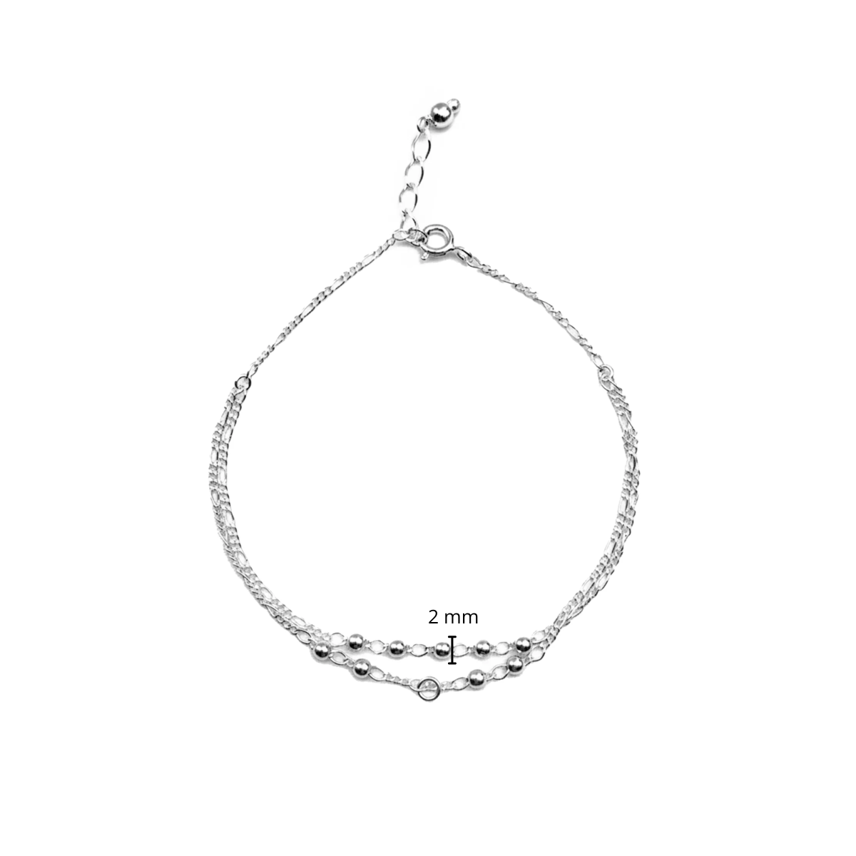 Pulsera Doble Bolitas con Cadena Cartier Plata .925
