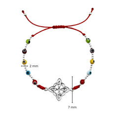 Pulsera Ajustable de Hilo Rojo con Nudo de Bruja y Ojo Turco de Colores Plata .925