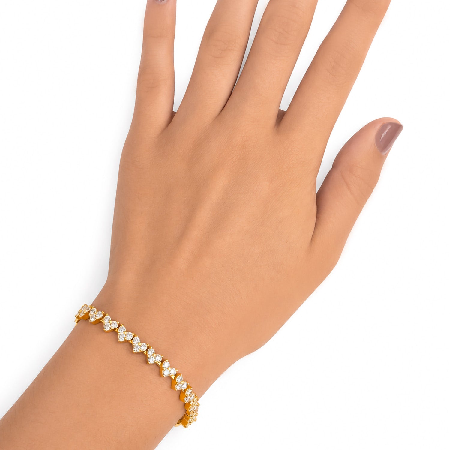 Pulsera Pan 1:1 Corazones con Circonias Plata .925 con Baño de Oro 18 k