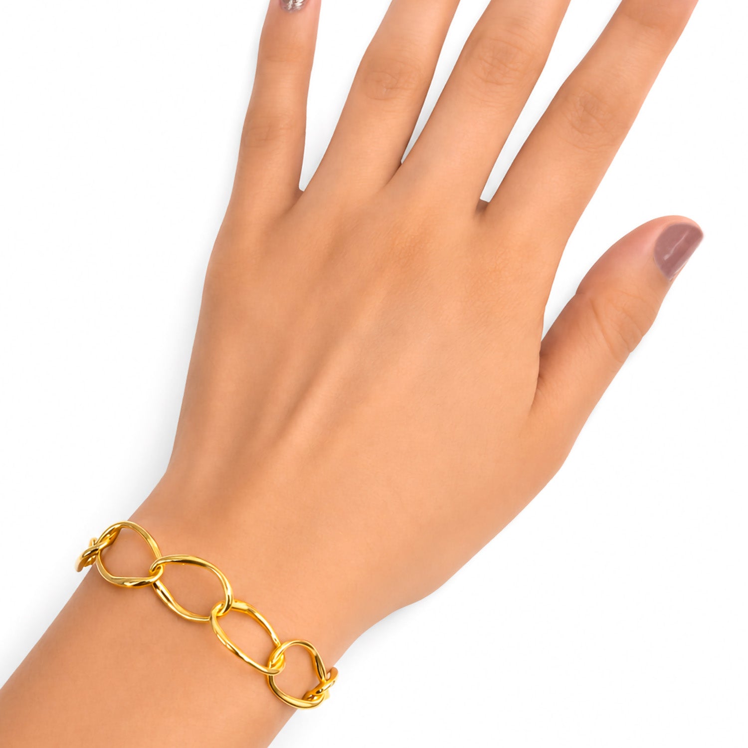 Pulsera Pan 1:1 Eslabones de Linea Plata .925 con Baño de Oro 18 k