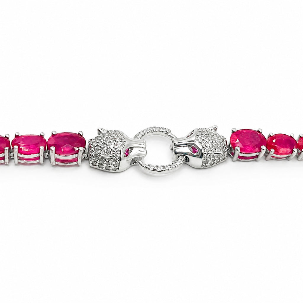 Pulsera Piedras Preciosas Jaguares Encontrados con Rubí y Extensión, Plata .925 con Baño de Rodio