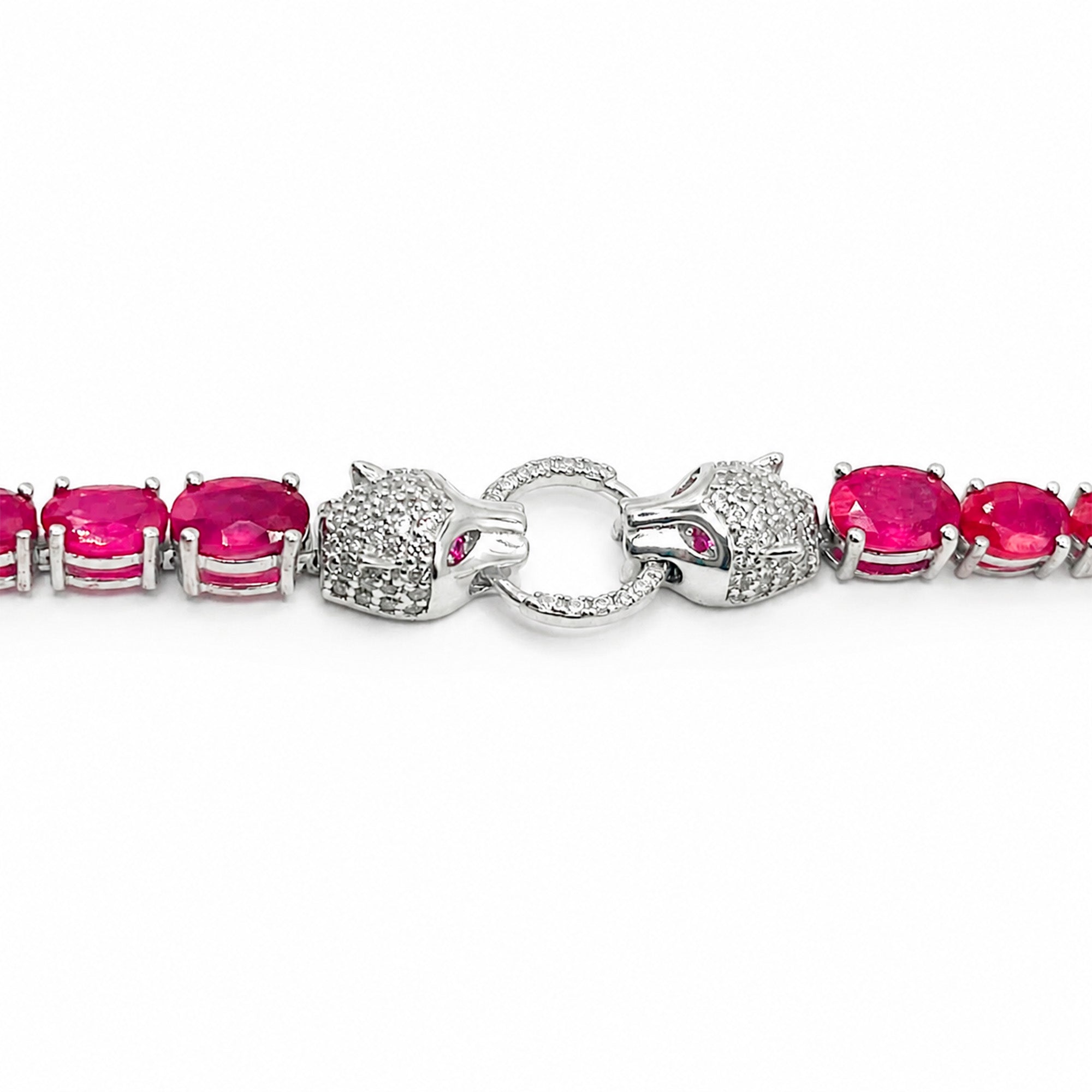 Pulsera Piedras Preciosas Jaguares Encontrados con Rubí y Extensión, Plata .925 con Baño de Rodio