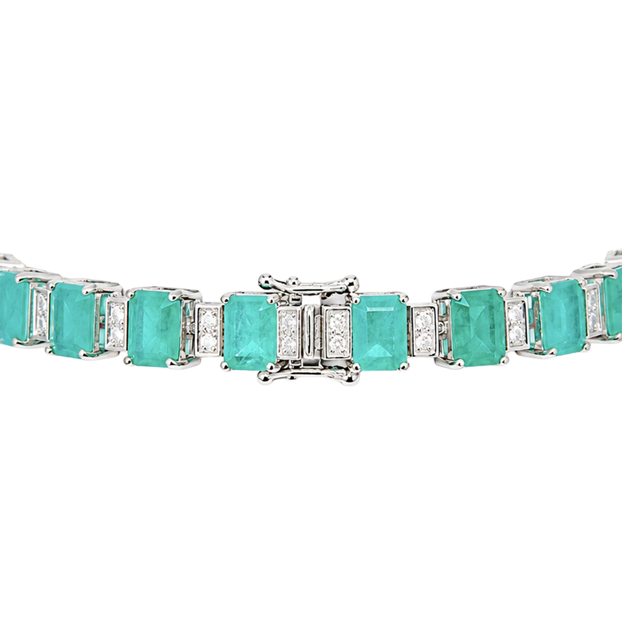 Pulsera Turmalina Turquesa Rectangulos con Circonias, Plata .925 con Rodio