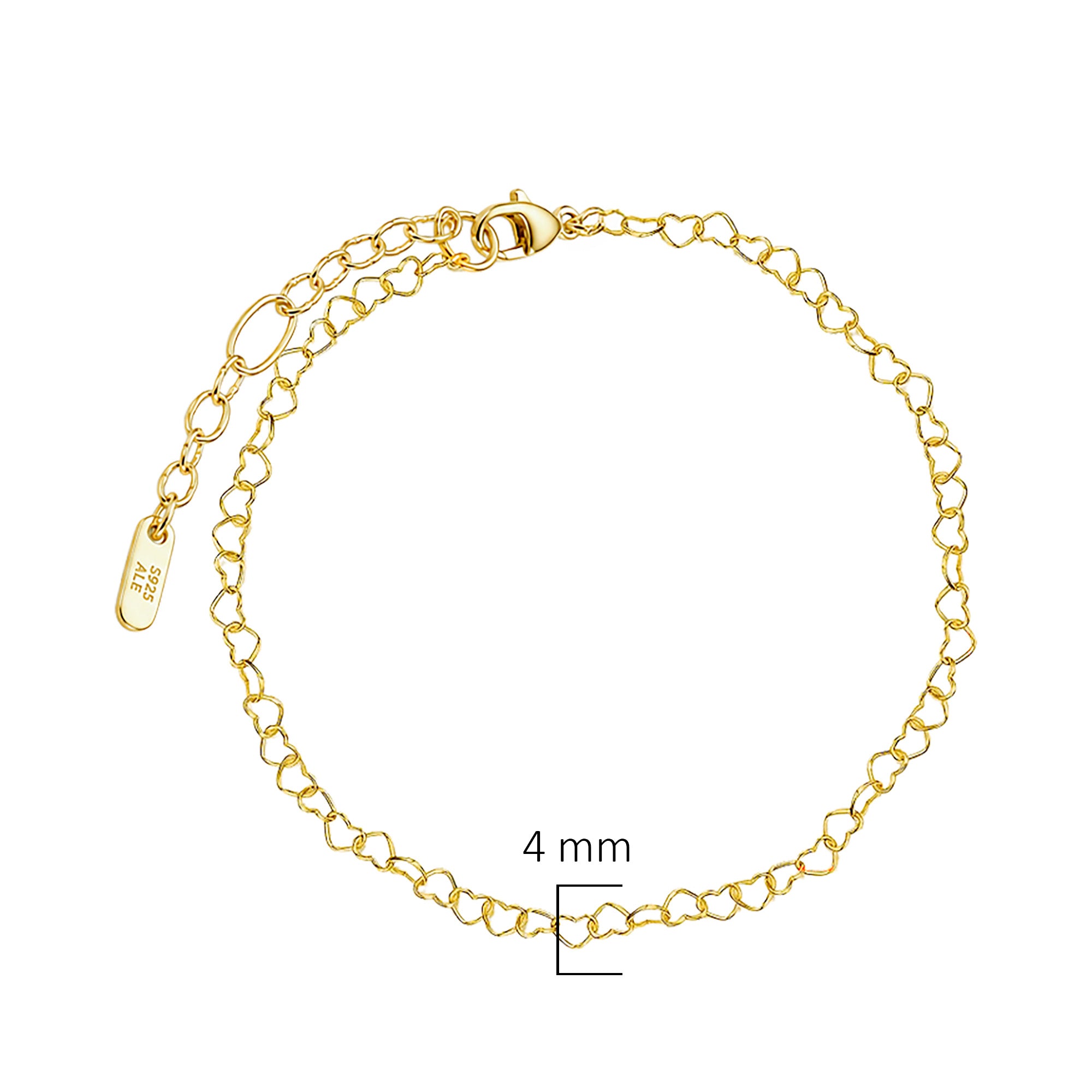 Pulsera Pan 1:1 Corazones Entrelazados con Extensión Plata .925 con Baño de Oro 18 k