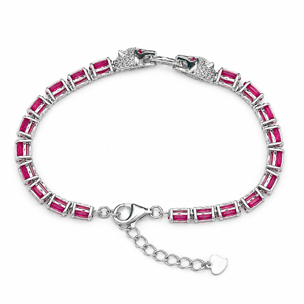 Pulsera Piedras Preciosas Jaguares Encontrados con Rubí y Extensión, Plata .925 con Baño de Rodio