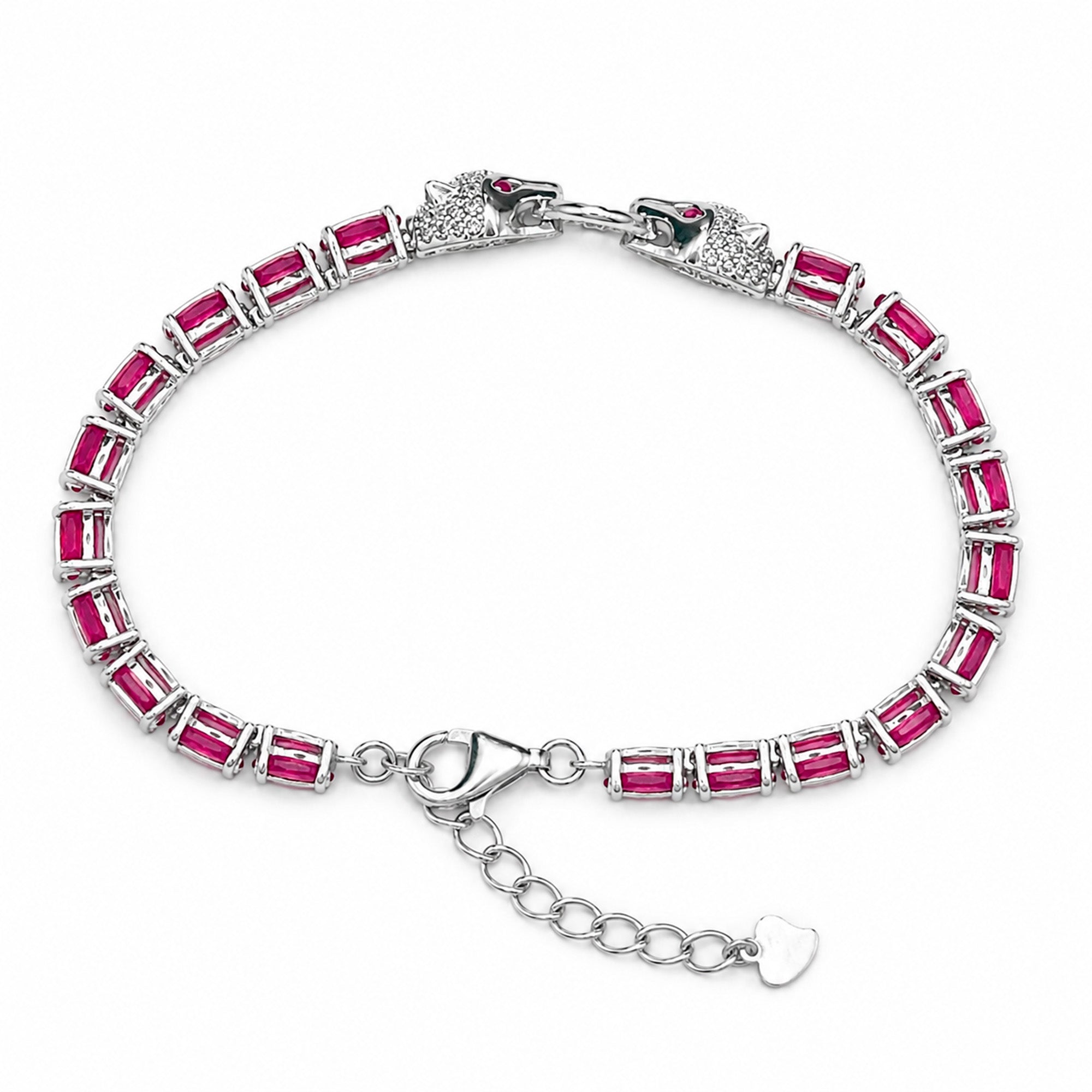 Pulsera Piedras Preciosas Jaguares Encontrados con Rubí y Extensión, Plata .925 con Baño de Rodio