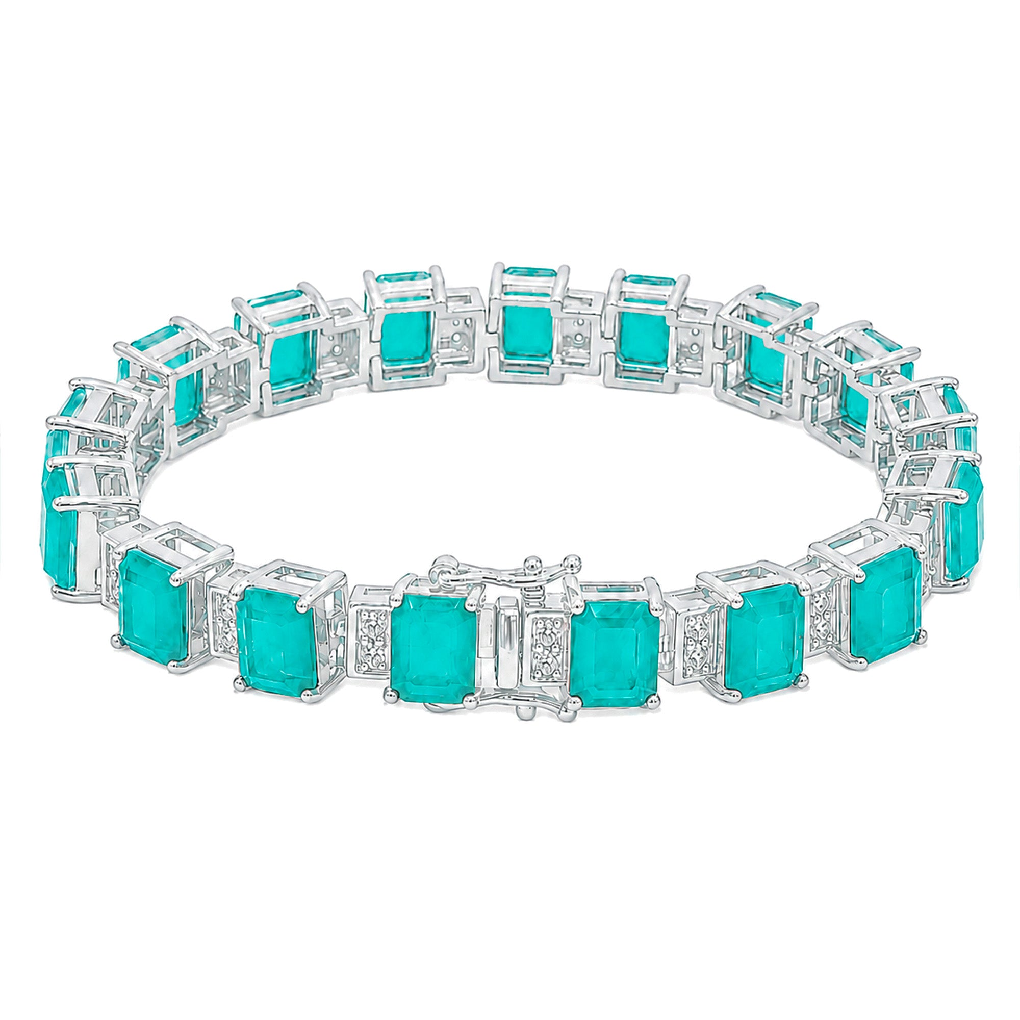 Pulsera Turmalina Turquesa Rectangulos con Circonias, Plata .925 con Rodio