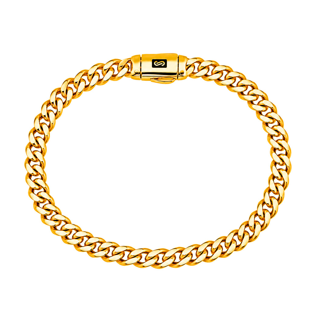Pulsera Mónaco Chain Original Cubana Lisa 5mm 17 cm. Broche Liso Oro 14K