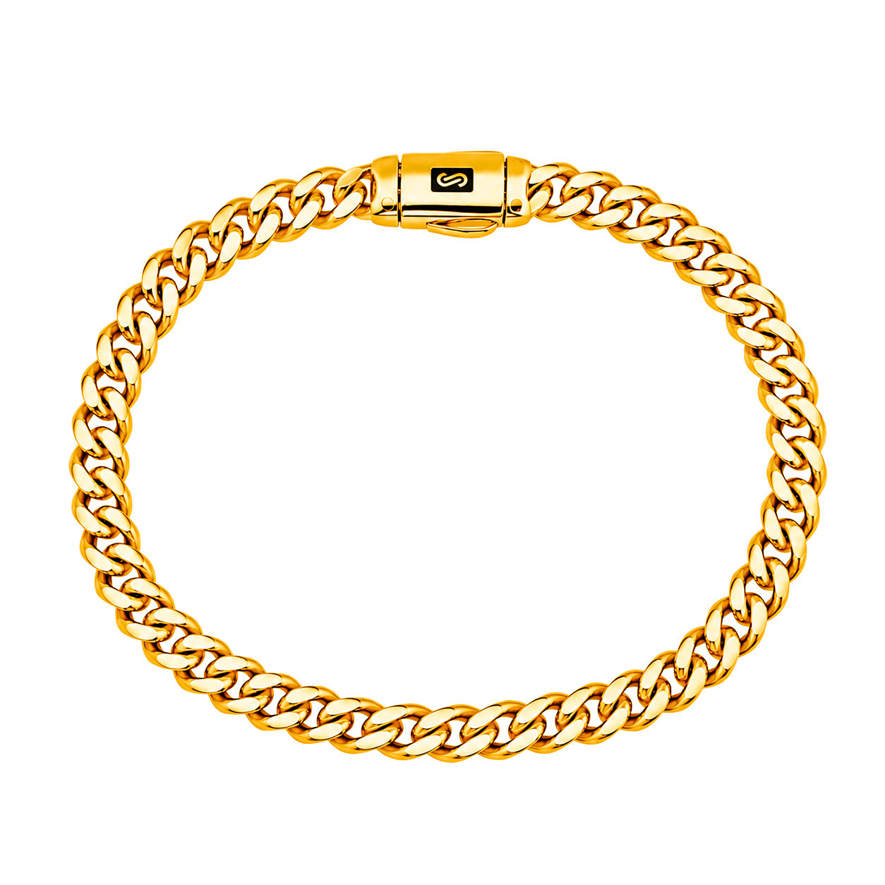Pulsera Mónaco Chain Original Cubana Lisa 5mm 21 cm. Broche Liso Oro 14K