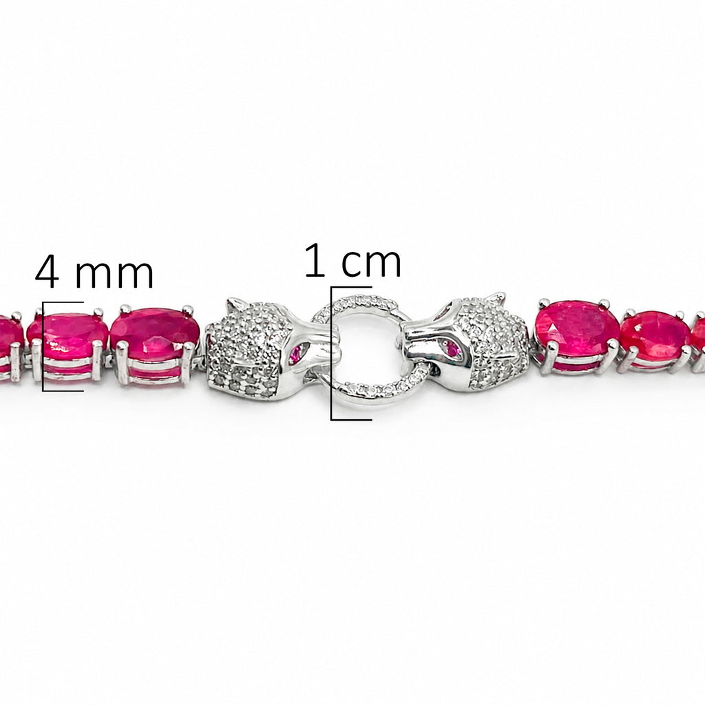 Pulsera Piedras Preciosas Jaguares Encontrados con Rubí y Extensión, Plata .925 con Baño de Rodio