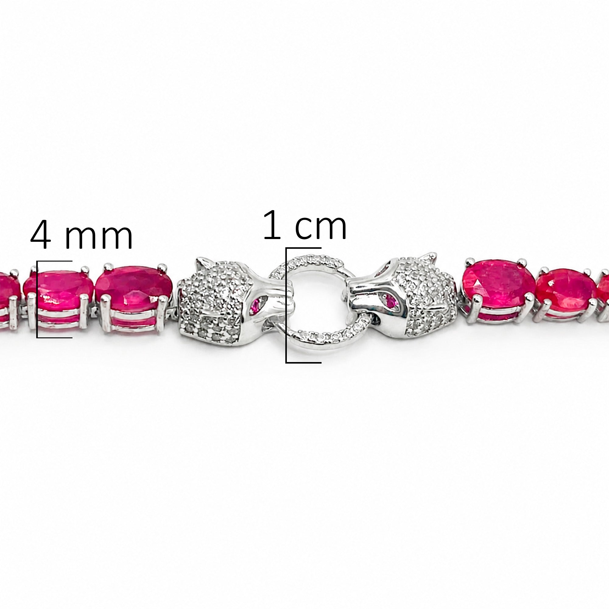Pulsera Piedras Preciosas Jaguares Encontrados con Rubí y Extensión, Plata .925 con Baño de Rodio