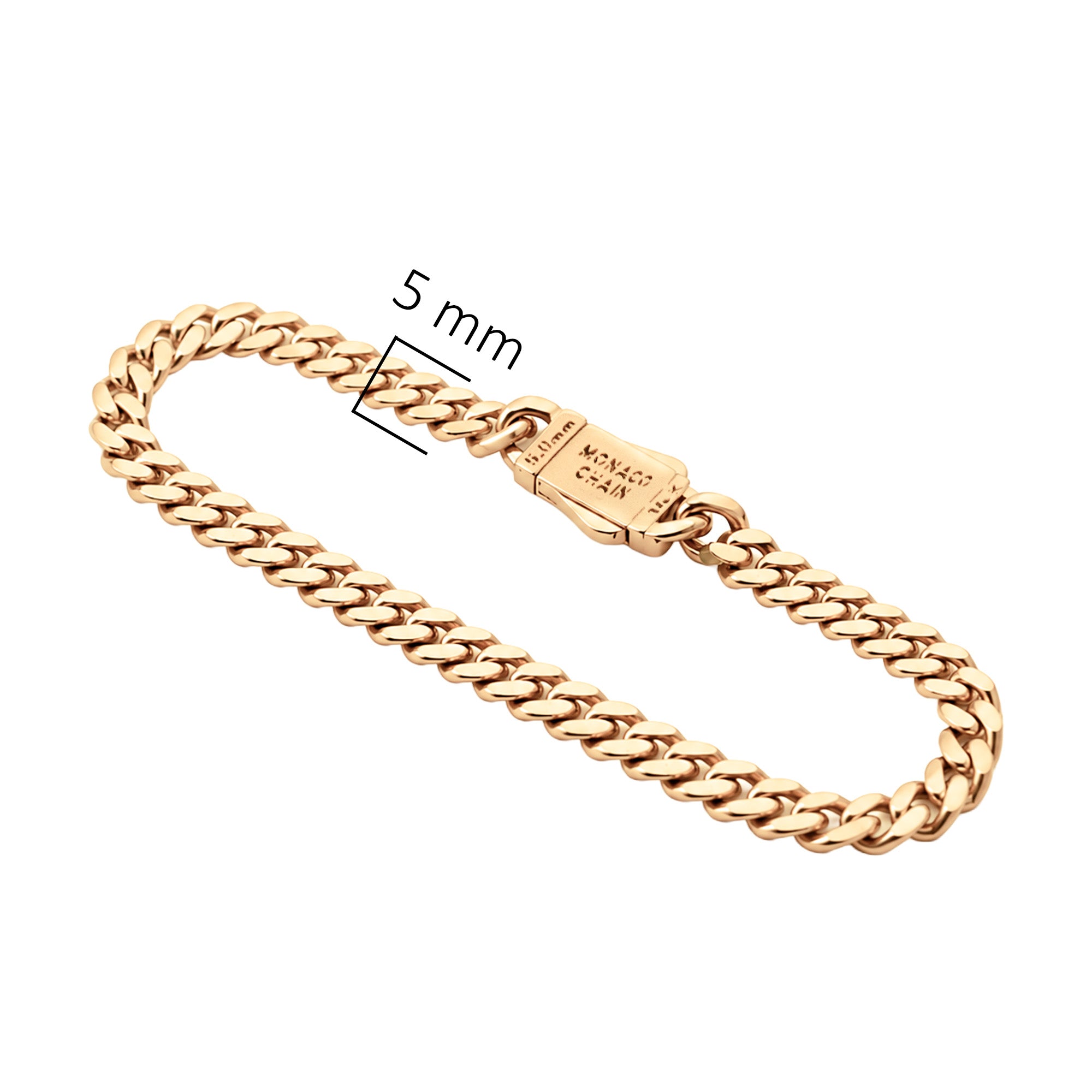 Pulsera Mónaco Chain Original Cubana Lisa 5mm 20 cm. Broche Circonias Oro 14K