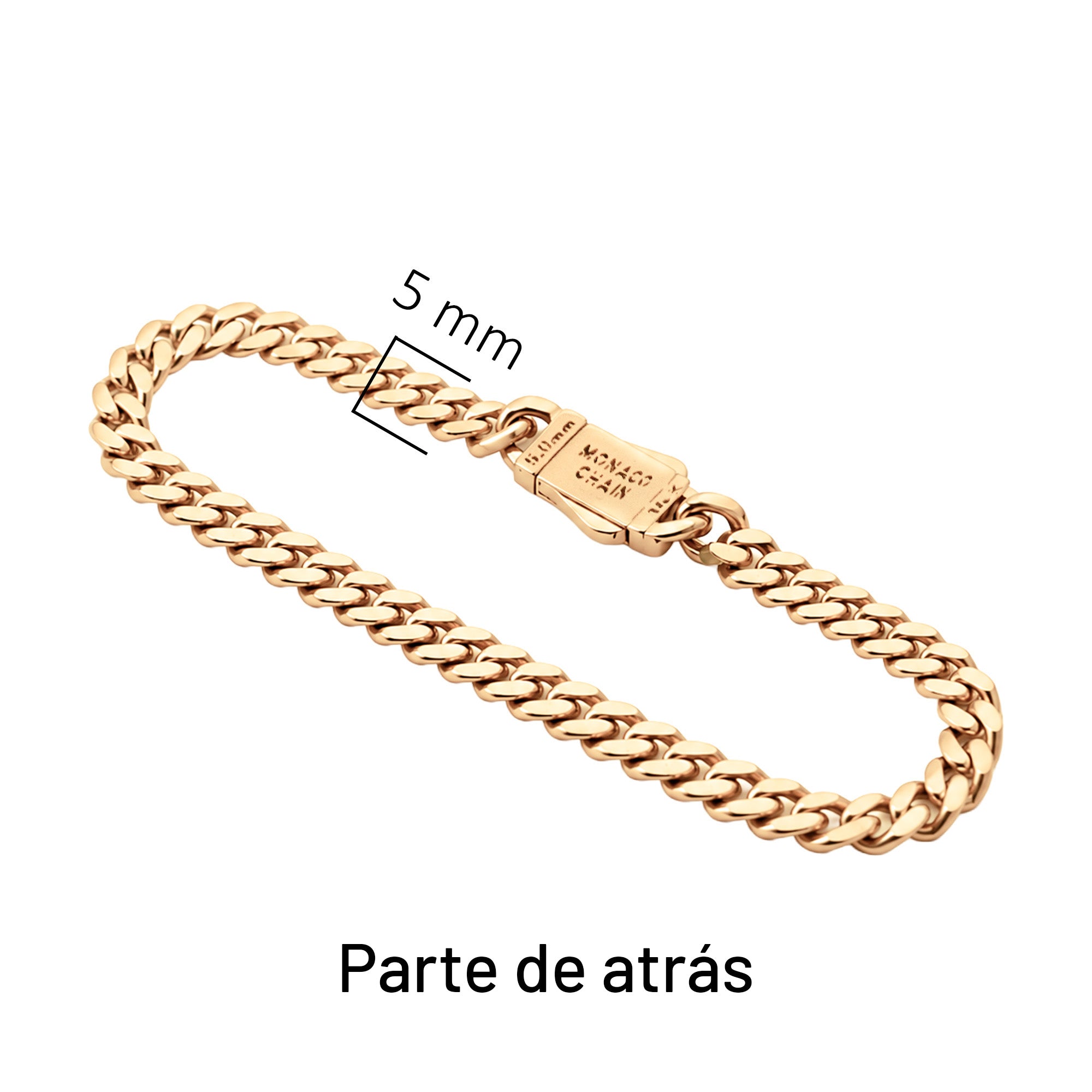 Pulsera Mónaco Chain Original Cubana Lisa 5mm 21 cm. Broche Liso Oro 14K