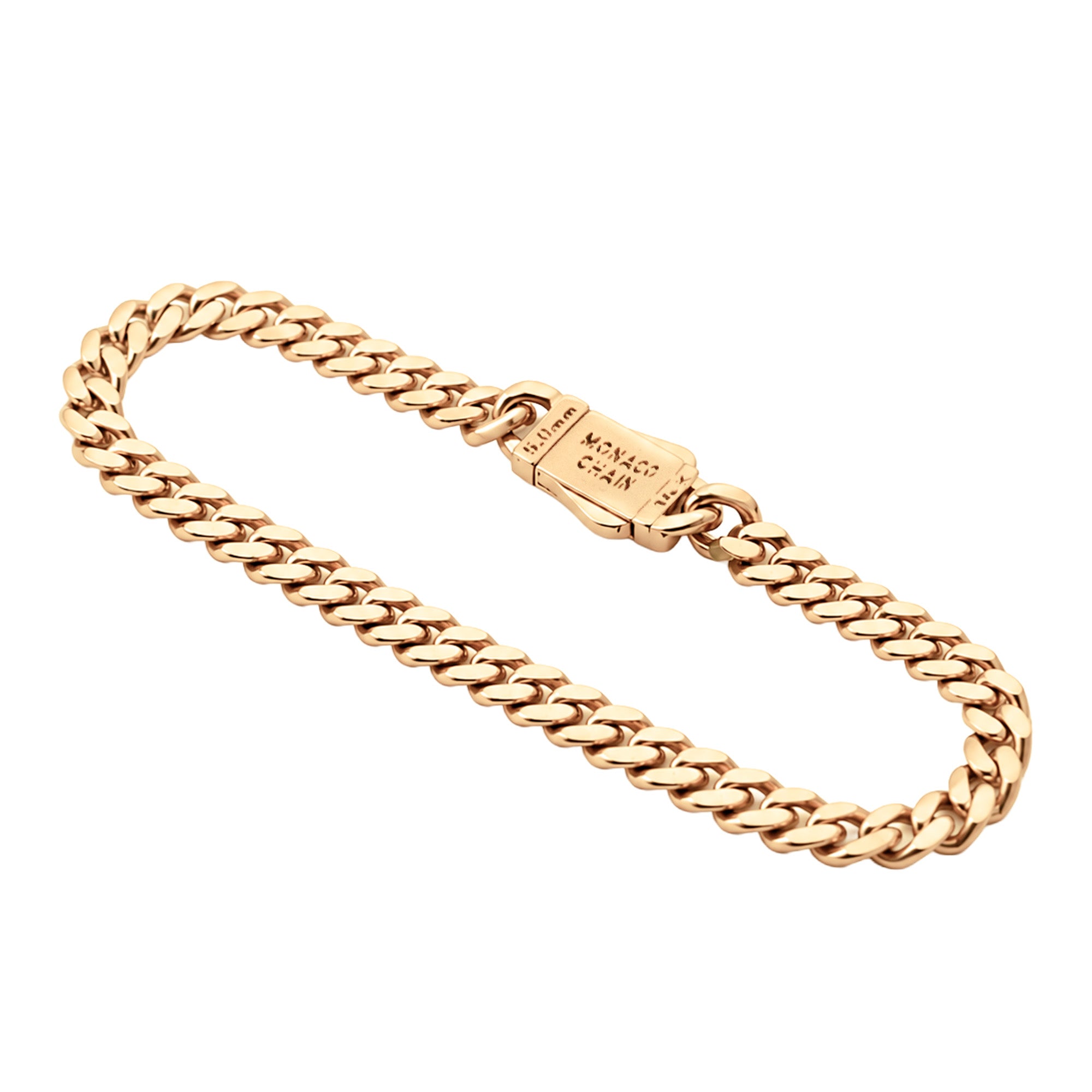 Pulsera Mónaco Chain Original Cubana Lisa 5mm 20 cm. Broche Circonias Oro 14K