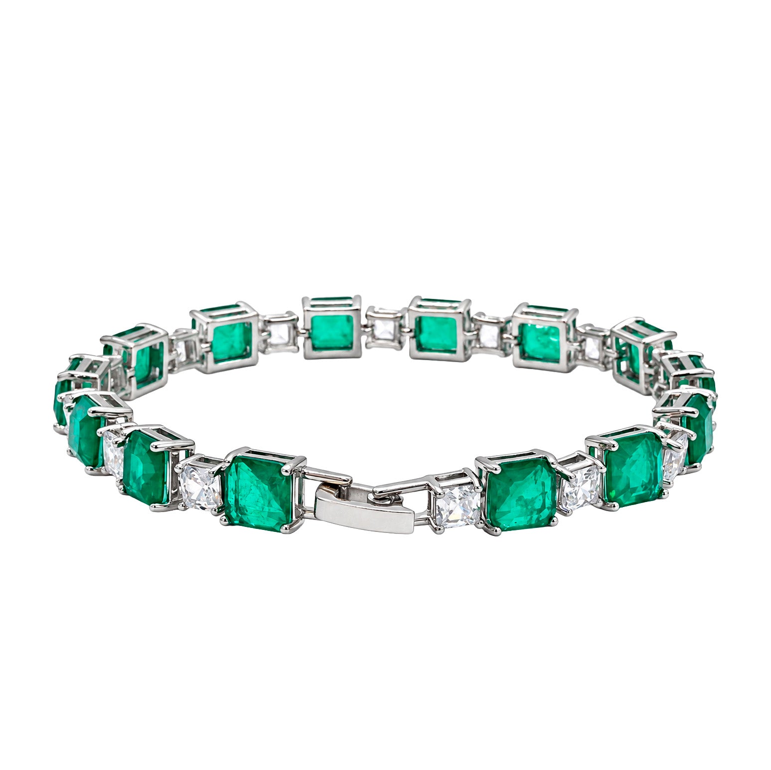 Pulsera Turmalina Cuadrada con Circonias Blancas Cuadradas, Plata .925 con Baño de Rodio