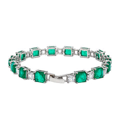 Pulsera Turmalina Paraiba Cuadrada con Circonias Cuadradas, Plata .925 con Rodio