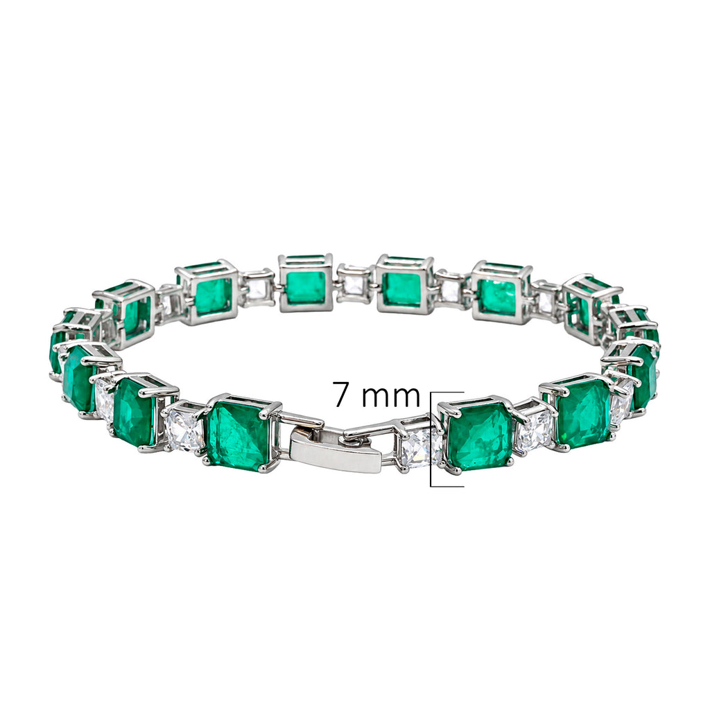 Pulsera Turmalina Cuadrada con Circonias Blancas Cuadradas, Plata .925 con Baño de Rodio