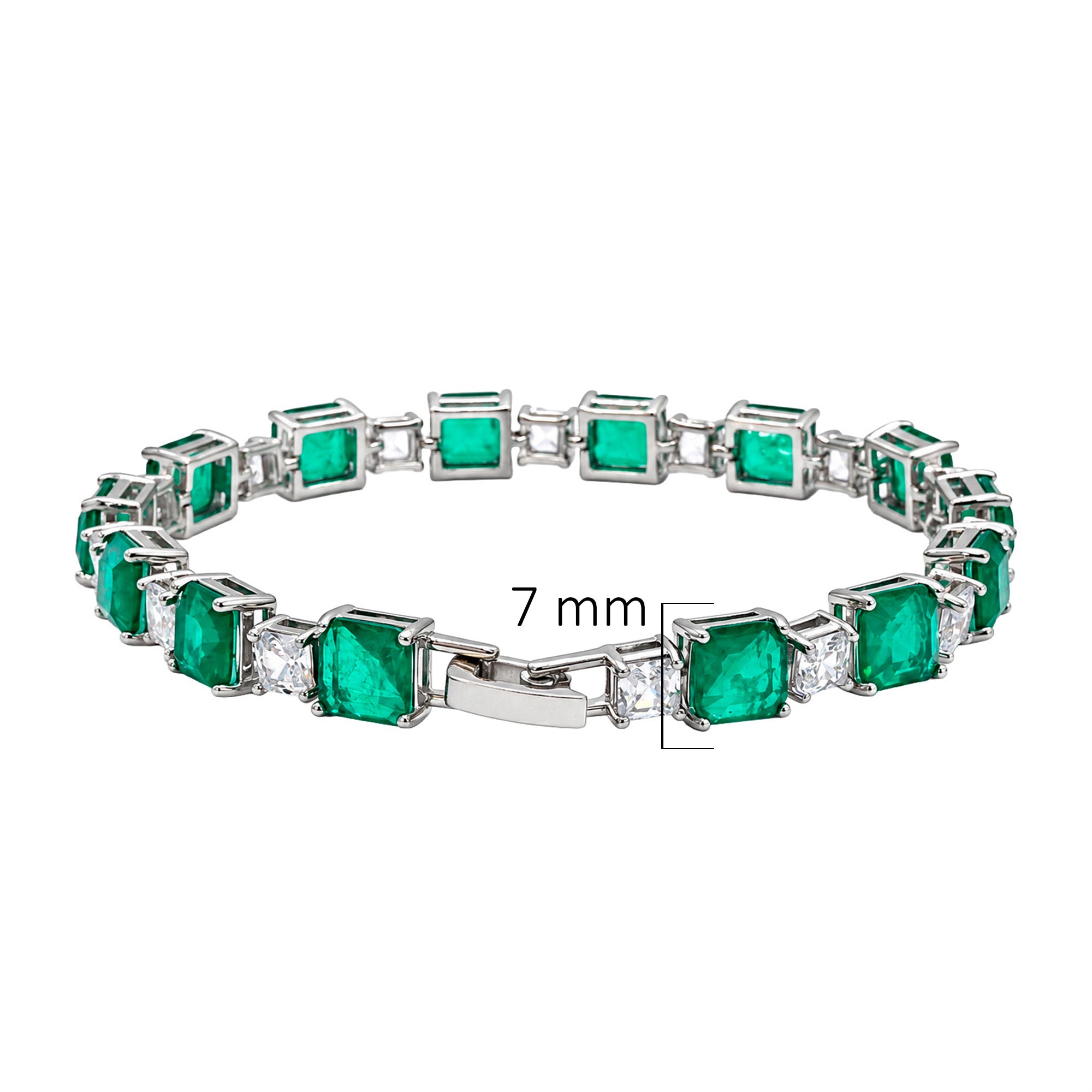 Pulsera Turmalina Cuadrada con Circonias Blancas Cuadradas, Plata .925 con Baño de Rodio