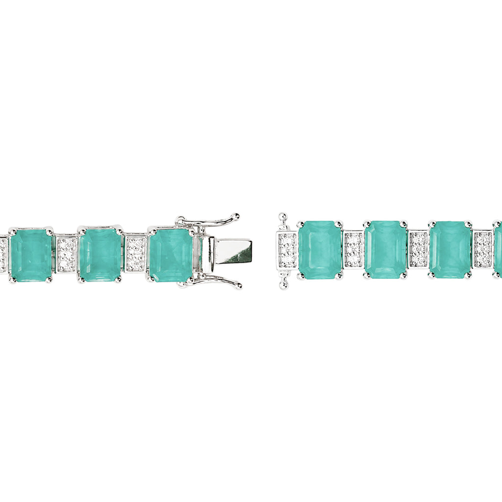 Pulsera Turmalina Verde Claro Rectángulos con Circonias Blancas 7mm de ancho, Plata .925 con Baño de Rodio
