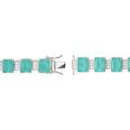 Pulsera Turmalina Verde Claro Rectángulos con Circonias Blancas 7mm de ancho, Plata .925 con Baño de Rodio