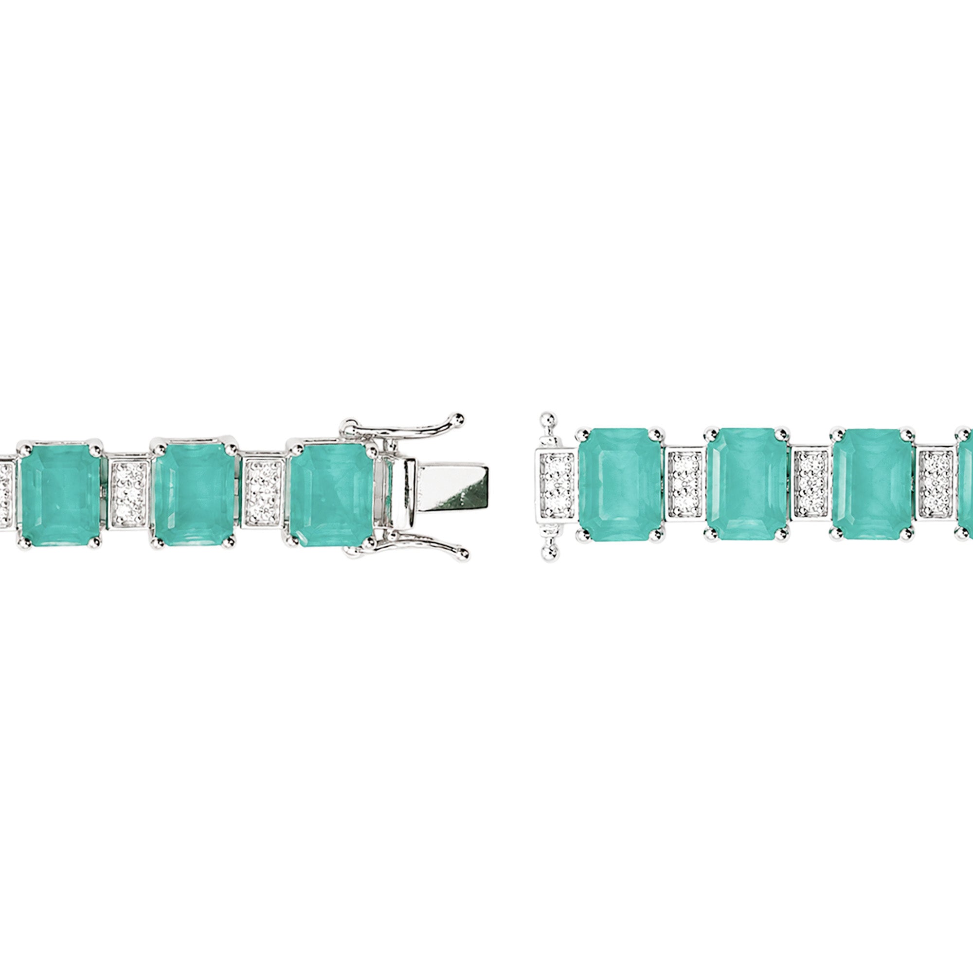 Pulsera Turmalina Verde Claro Rectángulos con Circonias Blancas 7mm de ancho, Plata .925 con Baño de Rodio