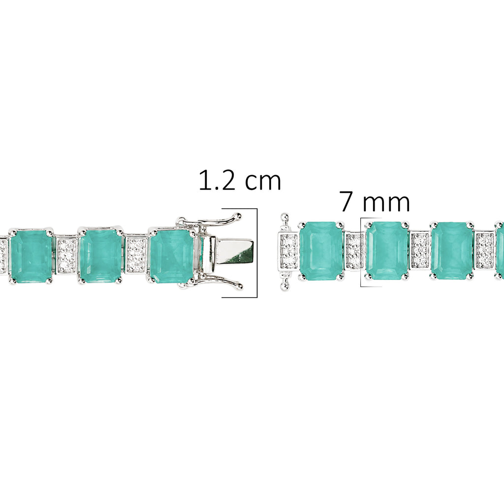 Pulsera Turmalina Verde Claro Rectángulos con Circonias Blancas 7mm de ancho, Plata .925 con Baño de Rodio