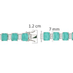 Pulsera Turmalina Verde Claro Rectángulos con Circonias Blancas 7mm de ancho, Plata .925 con Baño de Rodio