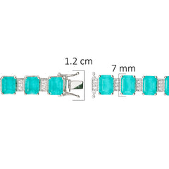 Pulsera Turmalina Paraiba Turquesa Rectangulos con Circonias, Plata .925 con Rodio