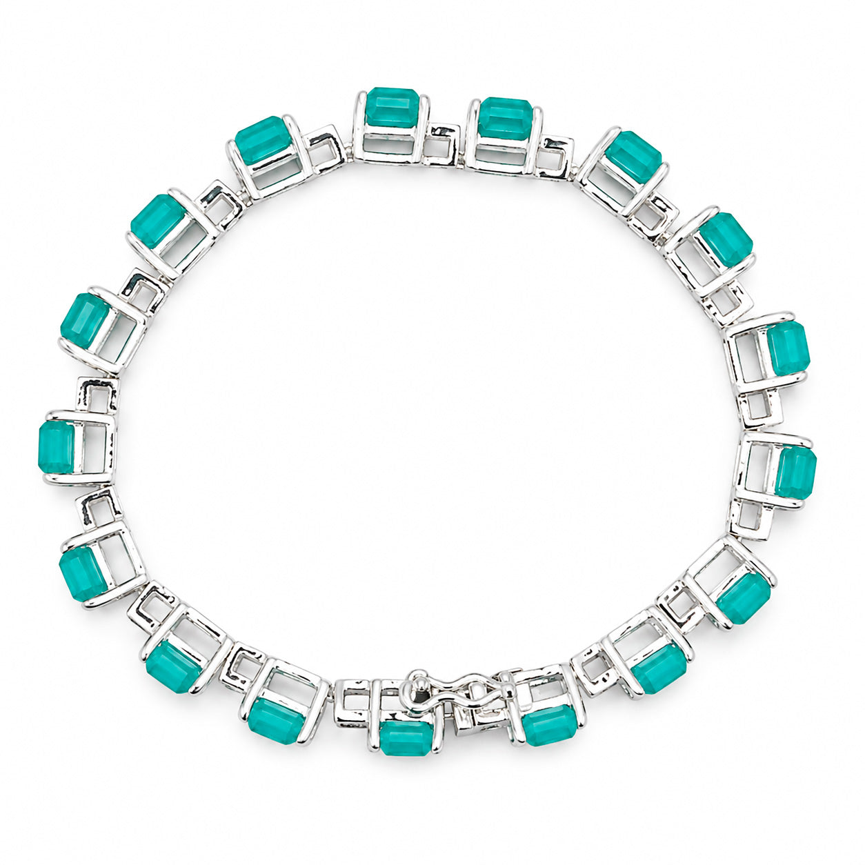 Pulsera Turmalina Paraiba Turquesa Rectangulos con Circonias, Plata .925 con Rodio