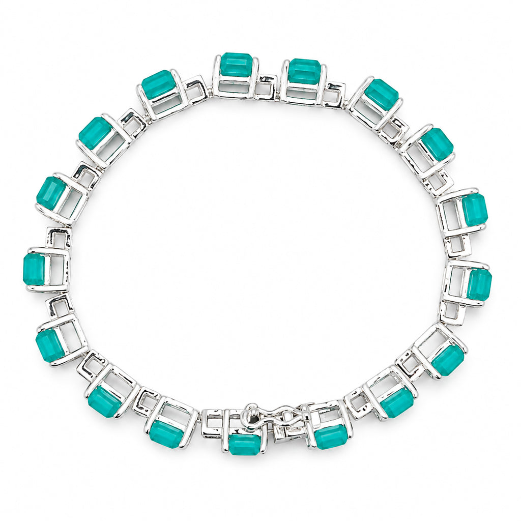 Pulsera Turmalina Verde Claro Rectángulos con Circonias Blancas 7mm de ancho, Plata .925 con Baño de Rodio