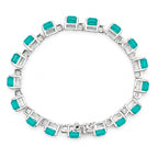 Pulsera Turmalina Verde Claro Rectángulos con Circonias Blancas 7mm de ancho, Plata .925 con Baño de Rodio