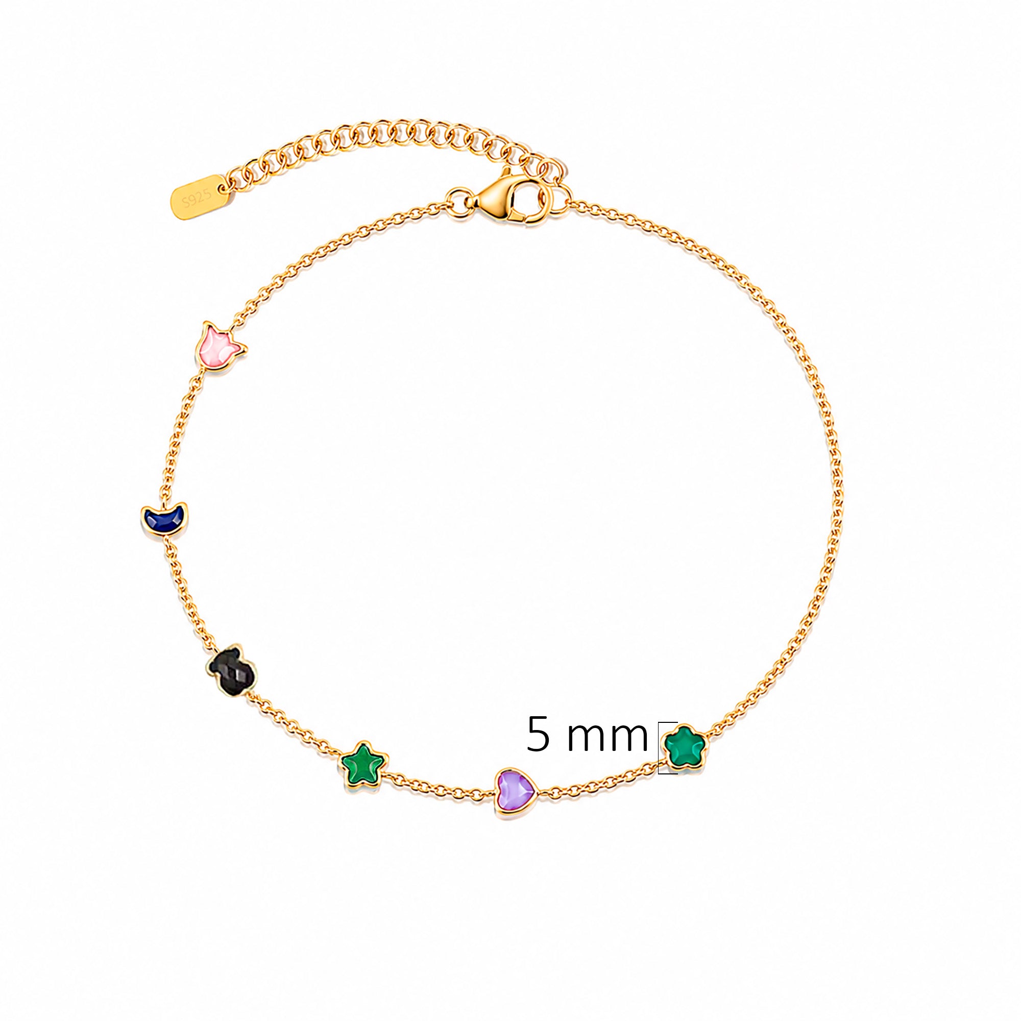 Pulsera Osos 1:1 Piedras Naturales Formas Ágata, Cuarzo Rosa, Amatista, Ónix Plata .925 con Baño de Oro 18 k