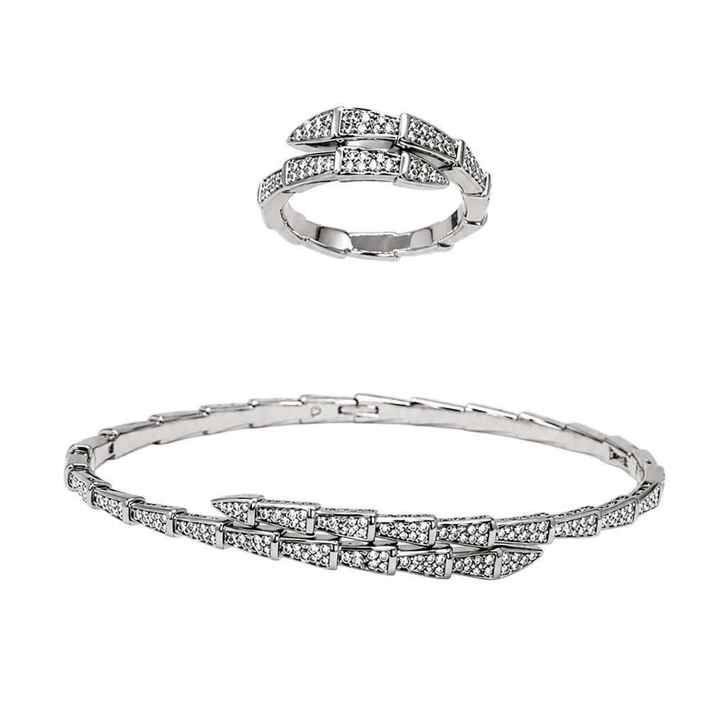 Juego Bvlg 1:1 Brazalete y Anillo Serpiente con Circonias Plata .925 con Baño de Rodio