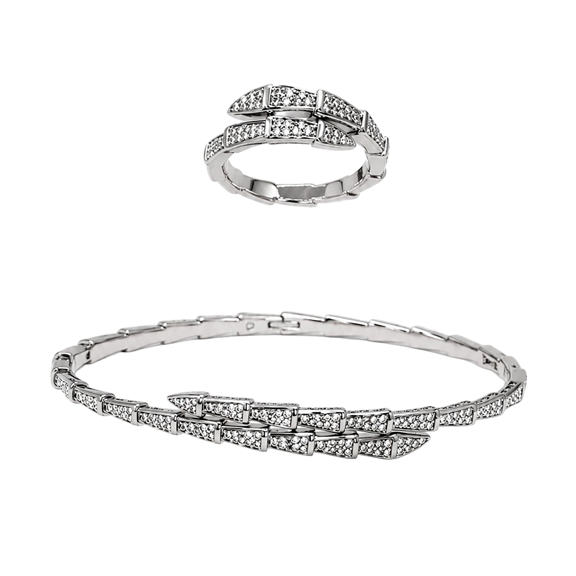 Juego Bvlg 1:1 Brazalete y Anillo Serpiente con Circonias Plata .925 con Baño de Rodio