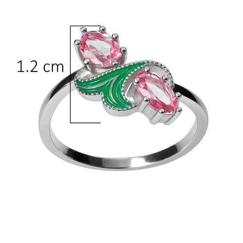 Anillo Circonias Moradas con Esmalte Plata .925 con Baño de Rodio