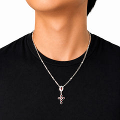 Rosario Cruz con Circonias Rojas, Plata .925