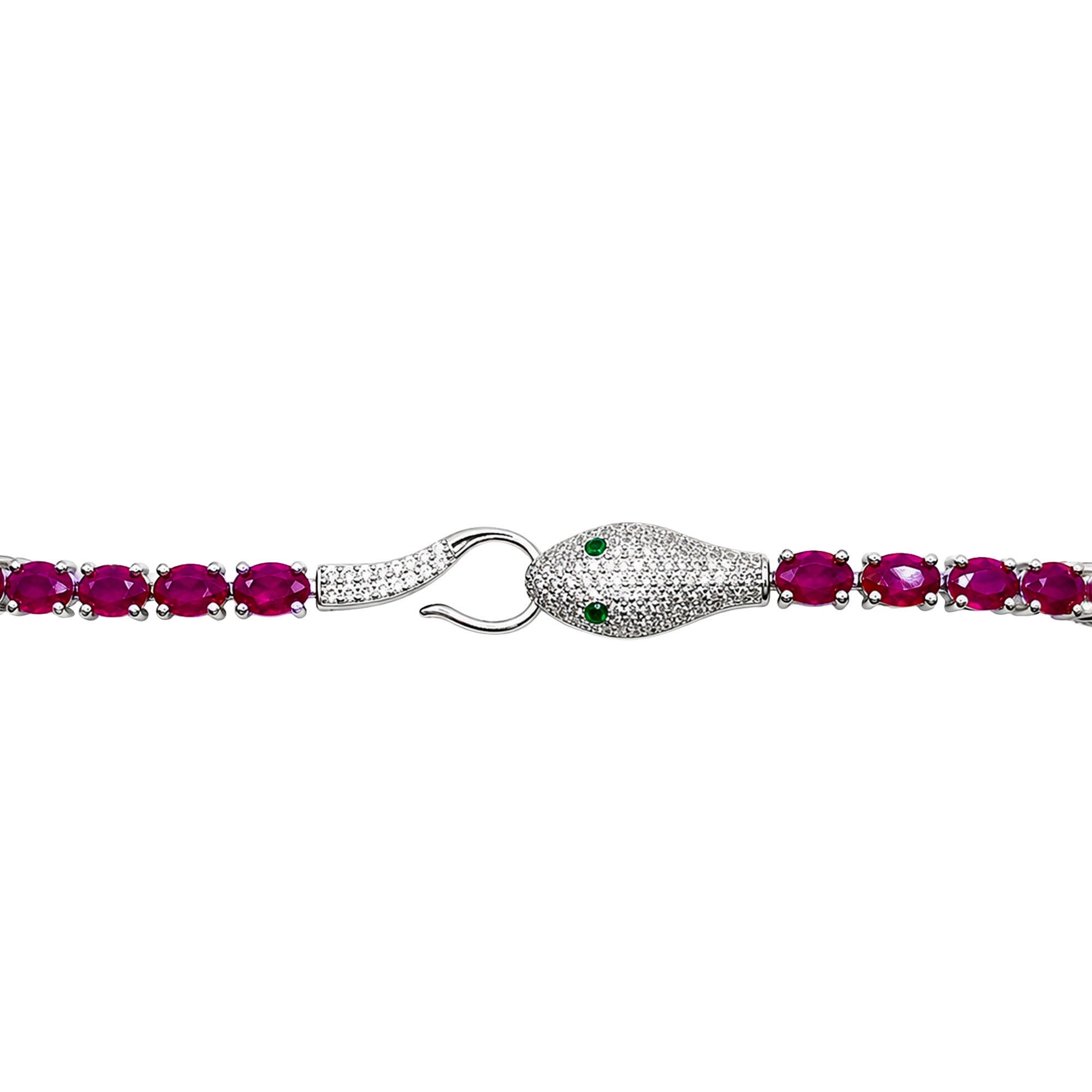 Pulsera Piedra Preciosa Serpiente con Rubí y Circonias, Plata .925 con Baño de Rodio