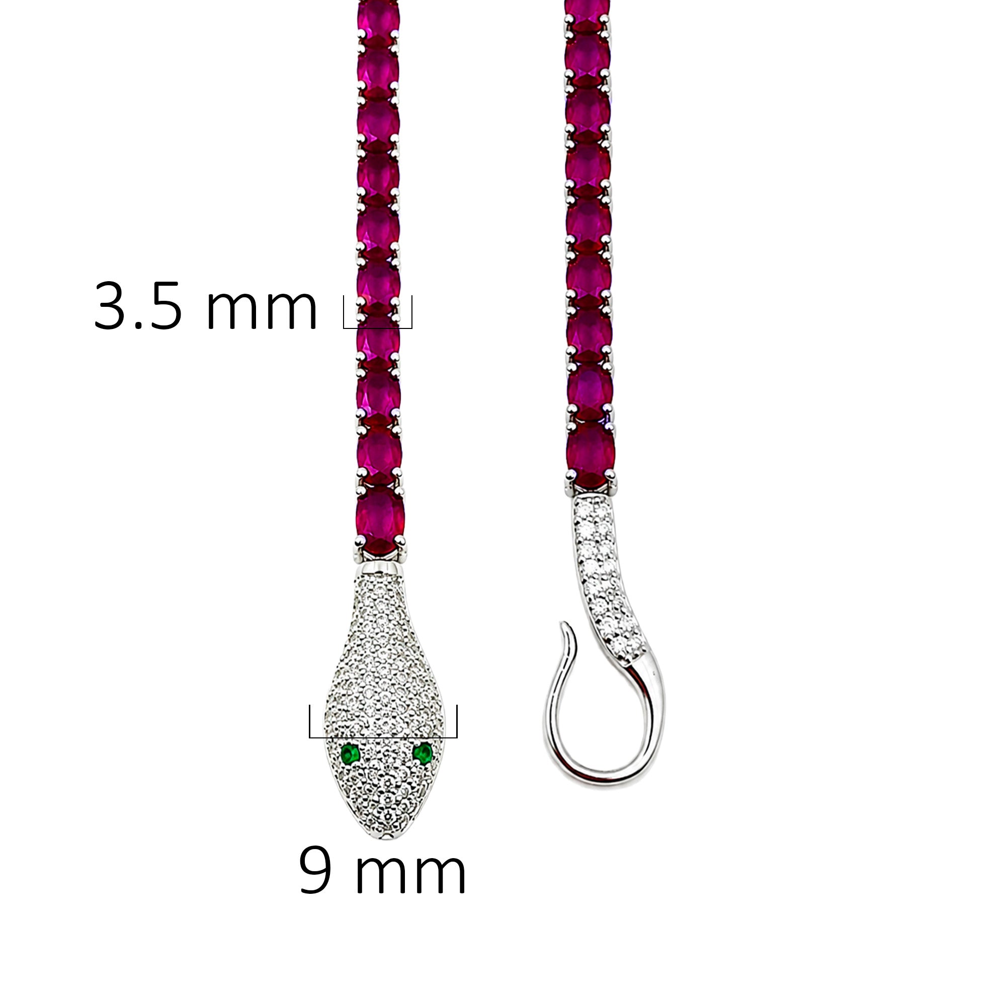 Pulsera Piedra Preciosa Serpiente con Rubí y Circonias, Plata .925 con Baño de Rodio