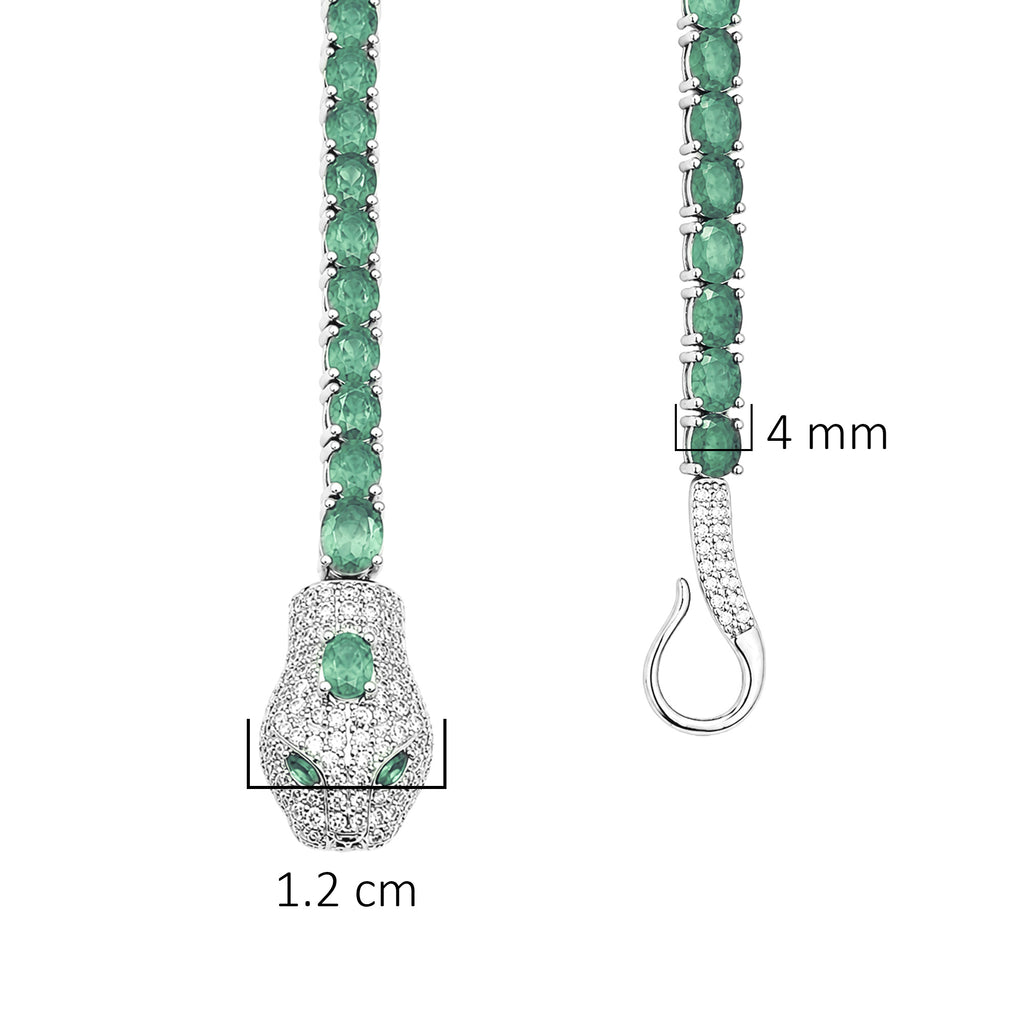 Pulsera Piedras Maxi Serpiente con Esmeraldas y Circonias, Largo 19 cm, Plata .925 con Baño de Rodio