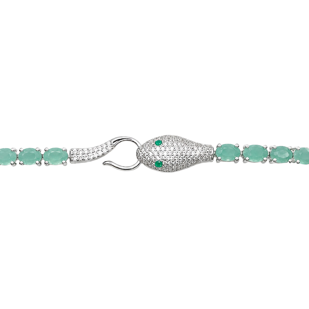 Pulsera Piedras Serpiente con Esmeraldas y Circonias, largo: 19cm Plata .925 con Baño de Rodio